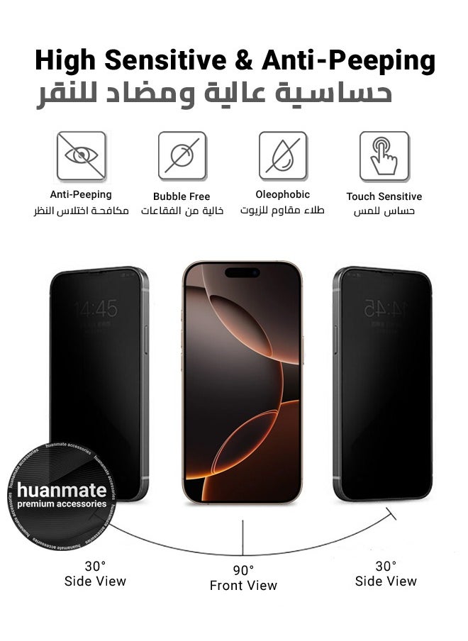 huanmate - Apple iPhone 16 Pro Max Privacy Screen Protector – Flexible Privacy Nano Ceramic, Anti-Peeping, Edge-to-Edge Coverage, High Transparency, Delicate Touch, Easy Installation - Image 1