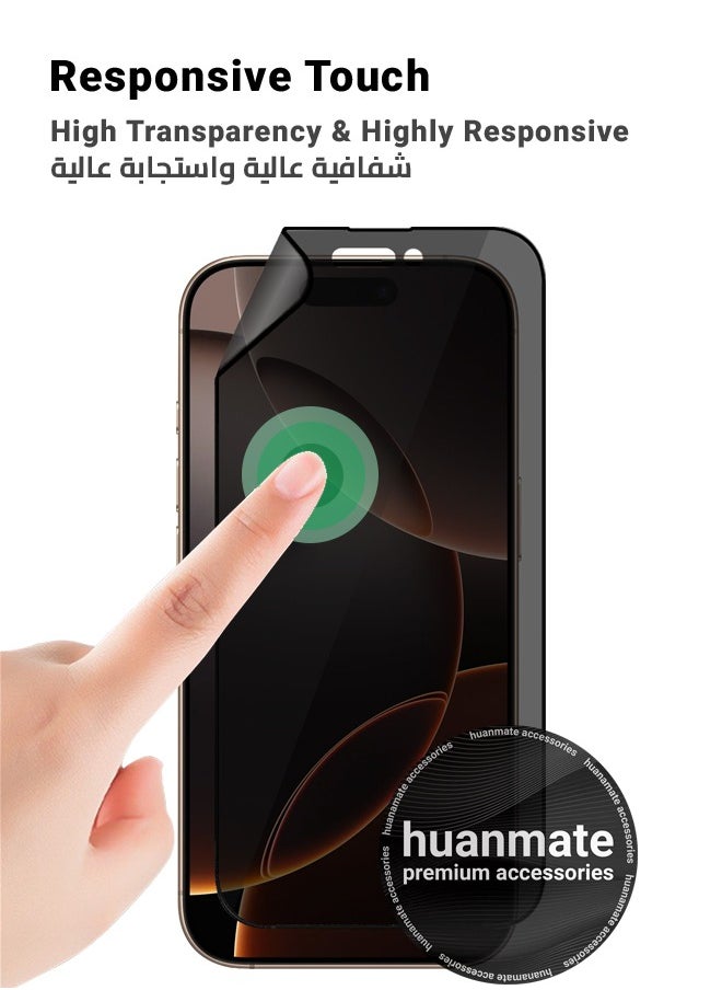 huanmate - Apple iPhone 16 Pro Max Privacy Screen Protector – Flexible Privacy Nano Ceramic, Anti-Peeping, Edge-to-Edge Coverage, High Transparency, Delicate Touch, Easy Installation - Image 1