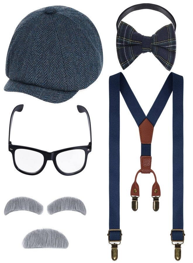 mifengda Kids Old Man Costume 100 Day of School Grandpa Costume for Boys 1920s Old Man Outfit Halloween Old Man Costume Dress Up Set Including Hat Bow Tie Beard Eyebrow Suspenders Glasses for Kids Boy - Image 1