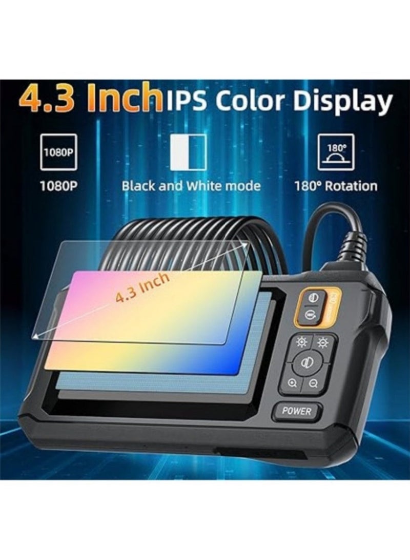 excitat Endoscope Camera with Light-with 4.3" 1080P HD Screen with 8 Adjustable LED Lights,8mm Borescope Inspection Camera with Light with 10m  Semi-Rigid Snake Camera IP67 Waterproof, USB Rechargeable Inspection Camera Compatible for for Pipe, Sewer, Automotive and Home Maintenance, Industrial Scope Camera for Home and Professional Use – Black - Image 2