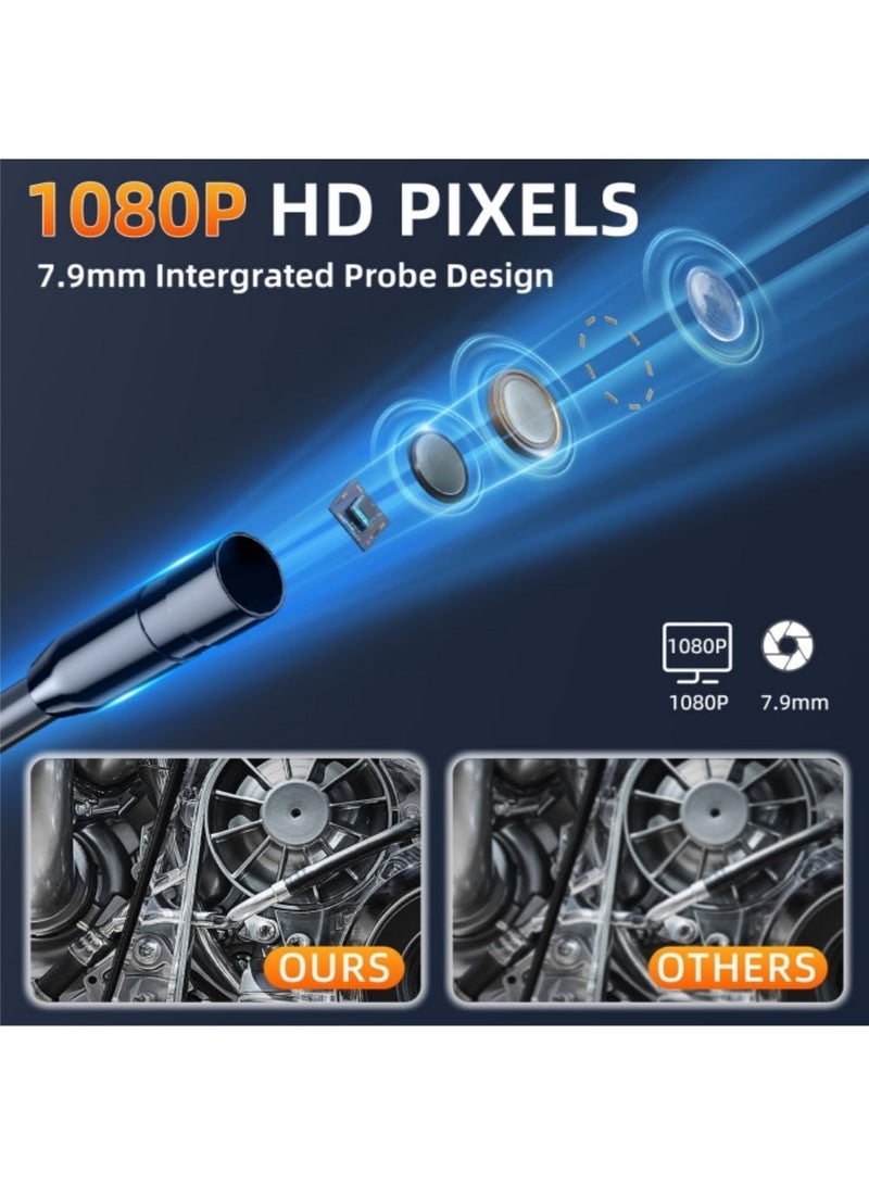 excitat Endoscope Camera with Light-with 4.3" 1080P HD Screen with 8 Adjustable LED Lights,8mm Borescope Inspection Camera with Light with 10m  Semi-Rigid Snake Camera IP67 Waterproof, USB Rechargeable Inspection Camera Compatible for for Pipe, Sewer, Automotive and Home Maintenance, Industrial Scope Camera for Home and Professional Use – Black - Image 3