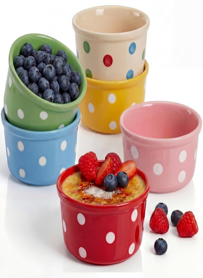 Teecyhooo 6 Pack 6 oz Colorful Ice Cream Ceramic Bowls Ceramic Ramekins Oven Safe Small Dessert Cups Porcelain Baking Cups Single Mini Bowls for Personal Pudding Souffle Serving Dip - Image 1