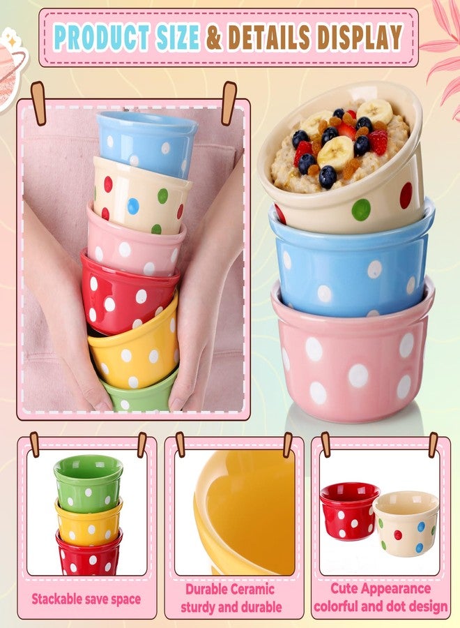 Teecyhooo 6 Pack 6 oz Colorful Ice Cream Ceramic Bowls Ceramic Ramekins Oven Safe Small Dessert Cups Porcelain Baking Cups Single Mini Bowls for Personal Pudding Souffle Serving Dip - Image 3