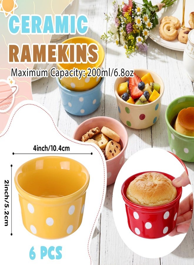Teecyhooo 6 Pack 6 oz Colorful Ice Cream Ceramic Bowls Ceramic Ramekins Oven Safe Small Dessert Cups Porcelain Baking Cups Single Mini Bowls for Personal Pudding Souffle Serving Dip - Image 2