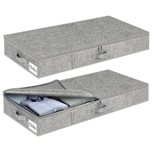 Kukikan Under Bed Storage Container Bins 2 Pack, 4 Inch Thin Low Profile Underbed Clothes Storage Organizer for Dorm & Home, Use for Blanket and Toy Storage Box W/ Sturdy Bottom/Sides, Foldable Thick Fabric - Image 1