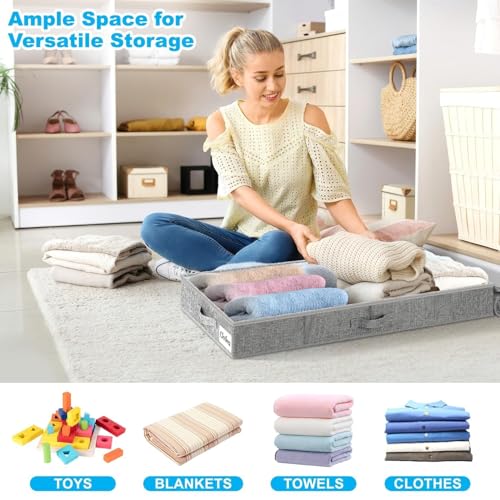 Kukikan Under Bed Storage Container Bins 2 Pack, 4 Inch Thin Low Profile Underbed Clothes Storage Organizer for Dorm & Home, Use for Blanket and Toy Storage Box W/ Sturdy Bottom/Sides, Foldable Thick Fabric - Image 3