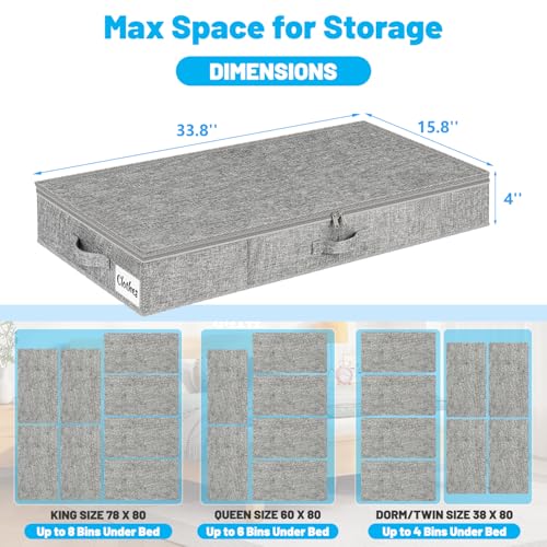 Kukikan Under Bed Storage Container Bins 2 Pack, 4 Inch Thin Low Profile Underbed Clothes Storage Organizer for Dorm & Home, Use for Blanket and Toy Storage Box W/ Sturdy Bottom/Sides, Foldable Thick Fabric - Image 4
