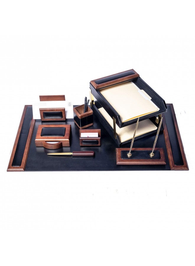 Dacasso مجموعة مكاتب دكاسو من الجوز والجلد الأسود، 10 قطع، 34" × 20" - Image 2