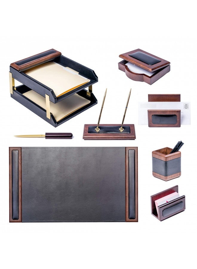 Dacasso مجموعة مكاتب دكاسو من الجوز والجلد الأسود، 10 قطع، 34" × 20" - Image 1