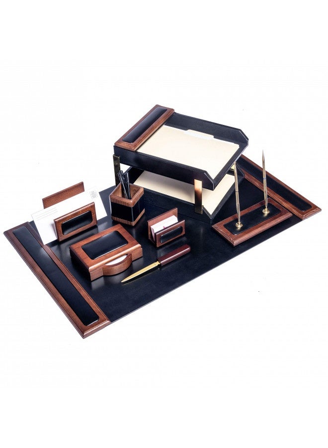 Dacasso مجموعة مكاتب دكاسو من الجوز والجلد الأسود، 10 قطع، 34" × 20" - Image 3