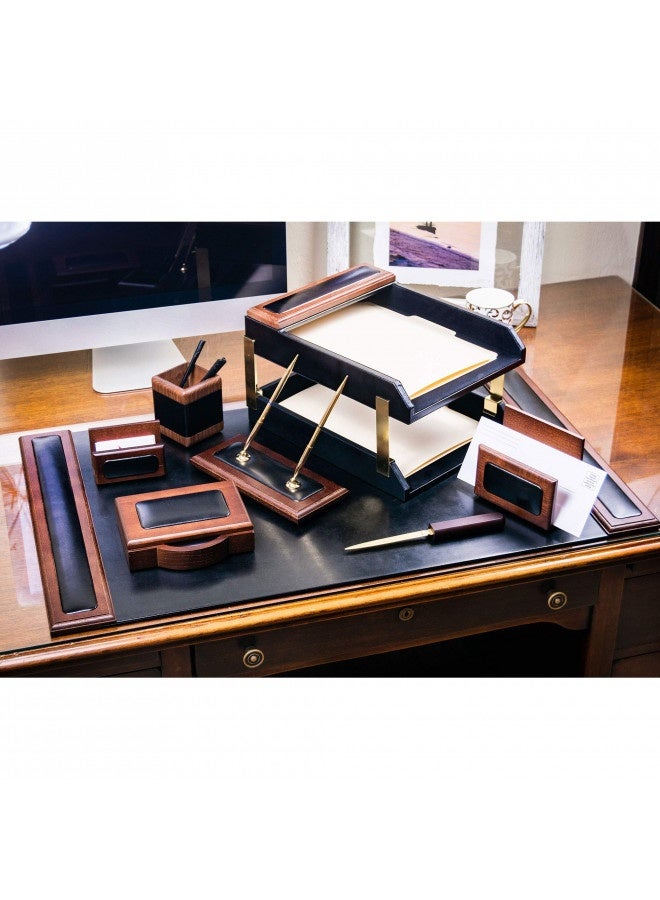 Dacasso مجموعة مكاتب دكاسو من الجوز والجلد الأسود، 10 قطع، 34" × 20" - Image 5