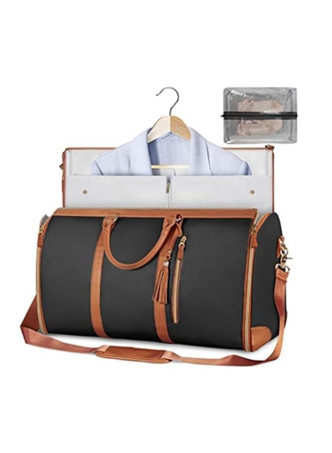 Generic Travel Bag Leather 2 In 1 Travel Bag Garment Bag Convertible Waterproof Duffle Bag With Shoe Pouch And Removable Shoulder Strap Fashionable Foldable Suit Bag, Unisex Multifunctional Travel Bag, Portable PU Storage Travel Bag  - Image 3