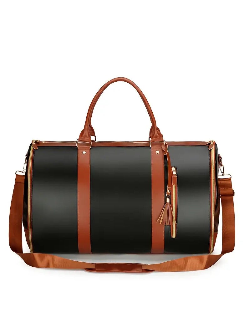 Generic Travel Bag Leather 2 In 1 Travel Bag Garment Bag Convertible Waterproof Duffle Bag With Shoe Pouch And Removable Shoulder Strap Fashionable Foldable Suit Bag, Unisex Multifunctional Travel Bag, Portable PU Storage Travel Bag  - Image 2