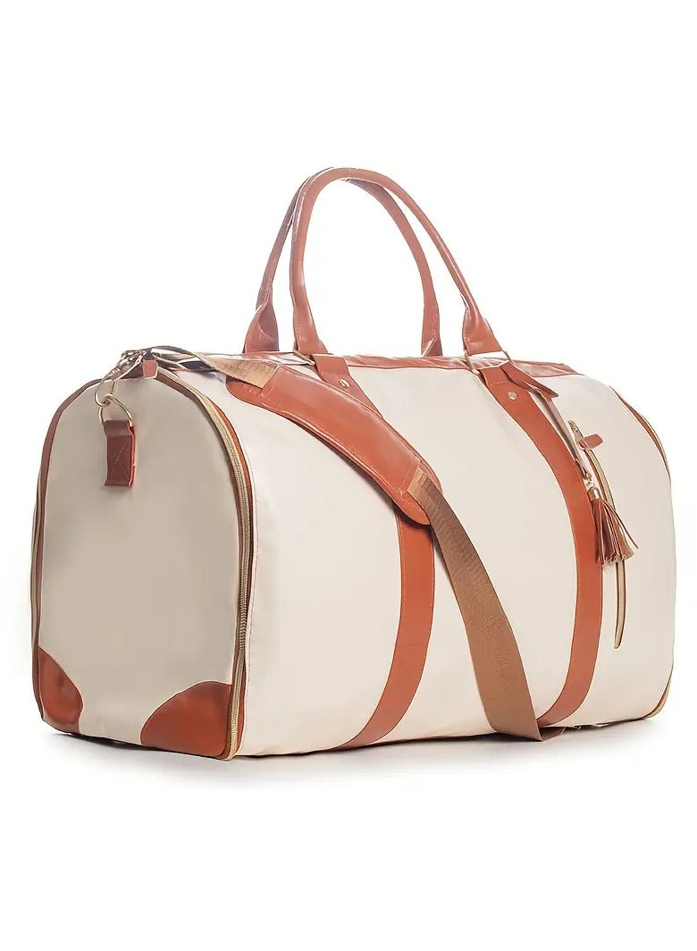 Generic Travel Bag Leather 2 In 1 Travel Bag Garment Bag Convertible Waterproof Duffle Bag With Shoe Pouch And Removable Shoulder Strap Fashionable Foldable Suit Bag, Unisex Multifunctional Travel Bag, Portable PU Storage Travel Bag  - Image 1