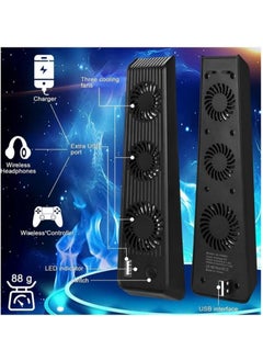 XiuWoo Playstation 5 Cooling Fan with LED light and USB port, Strong and Silent Exhaust with 3 Fans for PS5 Disc and Digital Edition, Self-Starting and Quiet Mode  - Image 1
