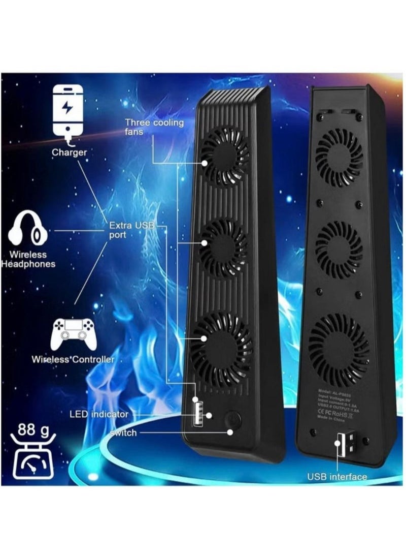 XiuWoo - Playstation 5 Cooling Fan with LED light and USB port, Strong and Silent Exhaust with 3 Fans for PS5 Disc and Digital Edition, Self-Starting and Quiet Mode - Image 1
