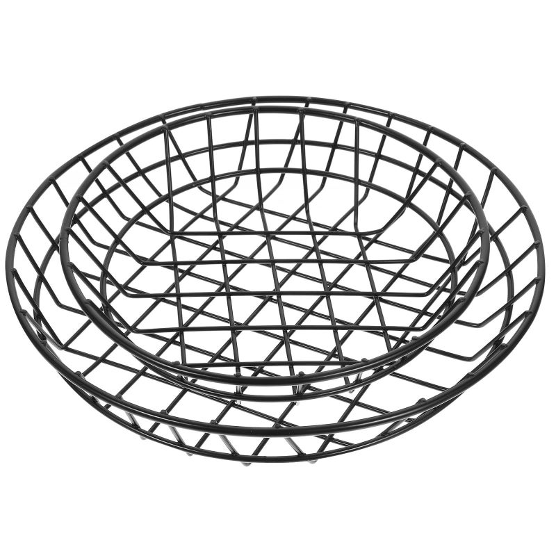 Black Round Wire Snack Serving Basket Set Large and Small for Fries Food Popcorn - Image 2