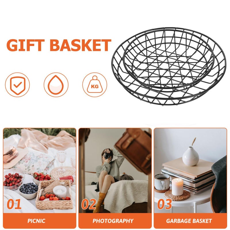 Black Round Wire Snack Serving Basket Set Large and Small for Fries Food Popcorn - Image 4