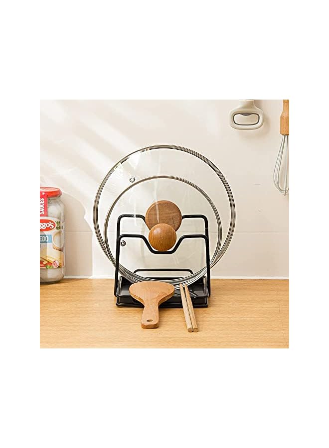 Excefore Pan Lids Holder Cutting Board Rack Chopping Board Organizer Stand Spoon Rest W Drip Tray Kitchen Countertop Black - Image 4