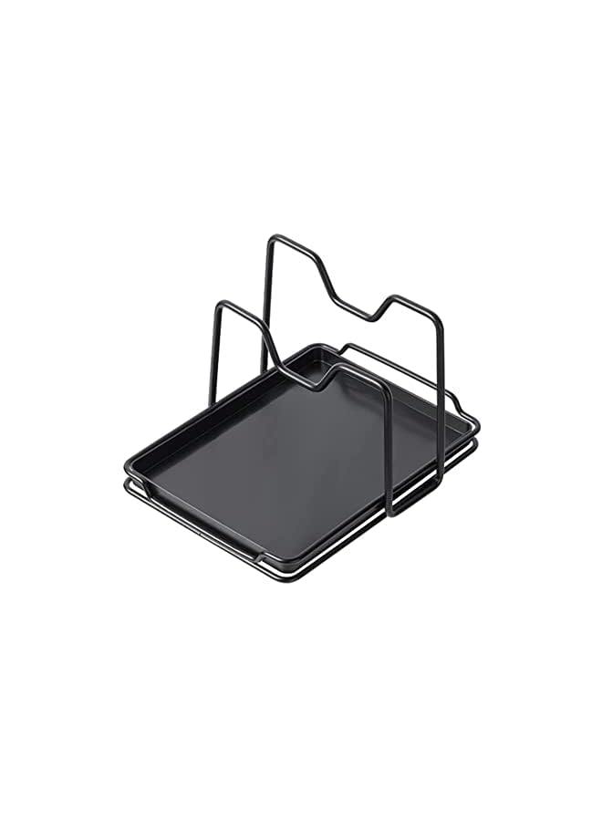 Excefore Pan Lids Holder Cutting Board Rack Chopping Board Organizer Stand Spoon Rest W Drip Tray Kitchen Countertop Black - Image 3