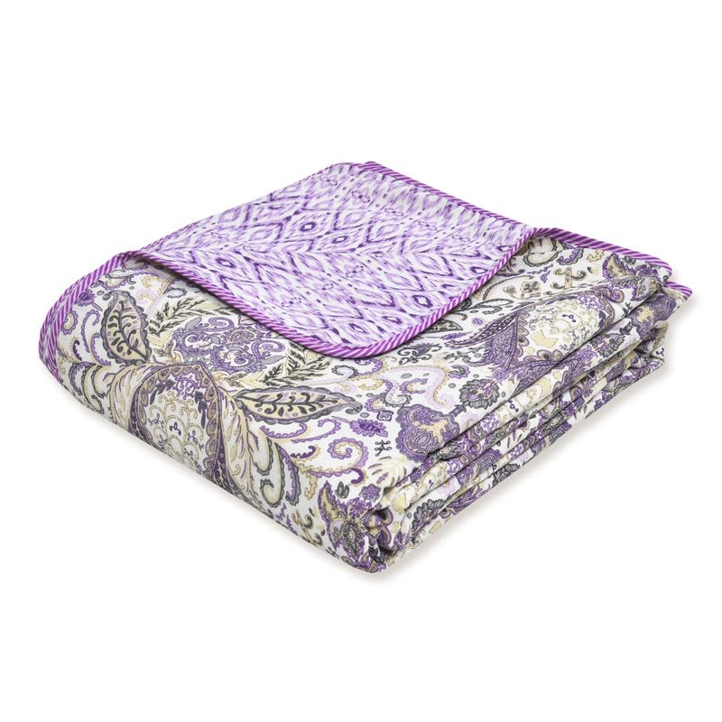 Tzafrir Cotton Dohar Double Bed King Size, 100% Cotton, Reversible, Comforter Reversible, Duvet, Chadar 84" x96 Floral, Purple - Image 1