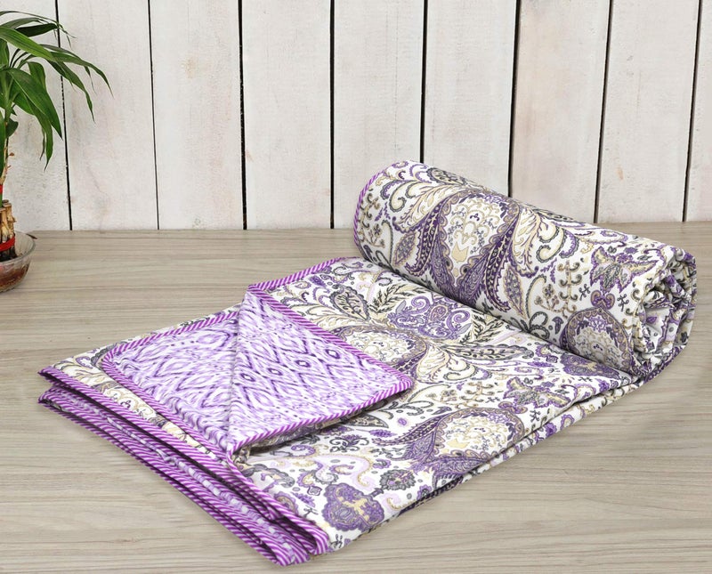 Tzafrir Cotton Dohar Double Bed King Size, 100% Cotton, Reversible, Comforter Reversible, Duvet, Chadar 84" x96 Floral, Purple - Image 3