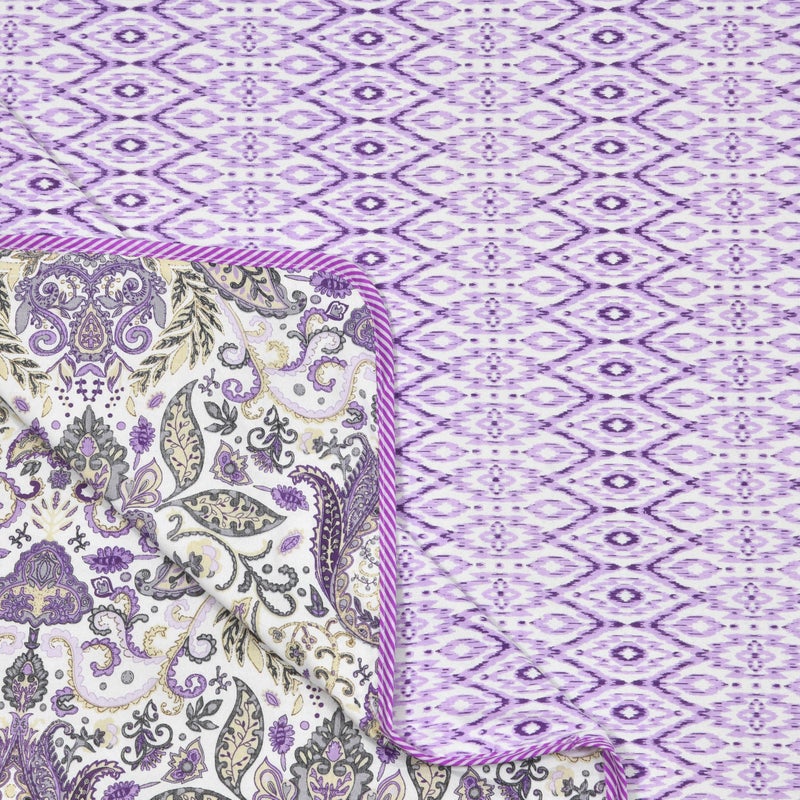 Tzafrir Cotton Dohar Double Bed King Size, 100% Cotton, Reversible, Comforter Reversible, Duvet, Chadar 84" x96 Floral, Purple - Image 5