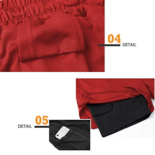 Surenow Mens Running Shorts，Workout Running Shorts for Men，2-in-1 Stealth Shorts， 7-Inch Gym Yoga Outdoor Sports Shorts Red - Image 5