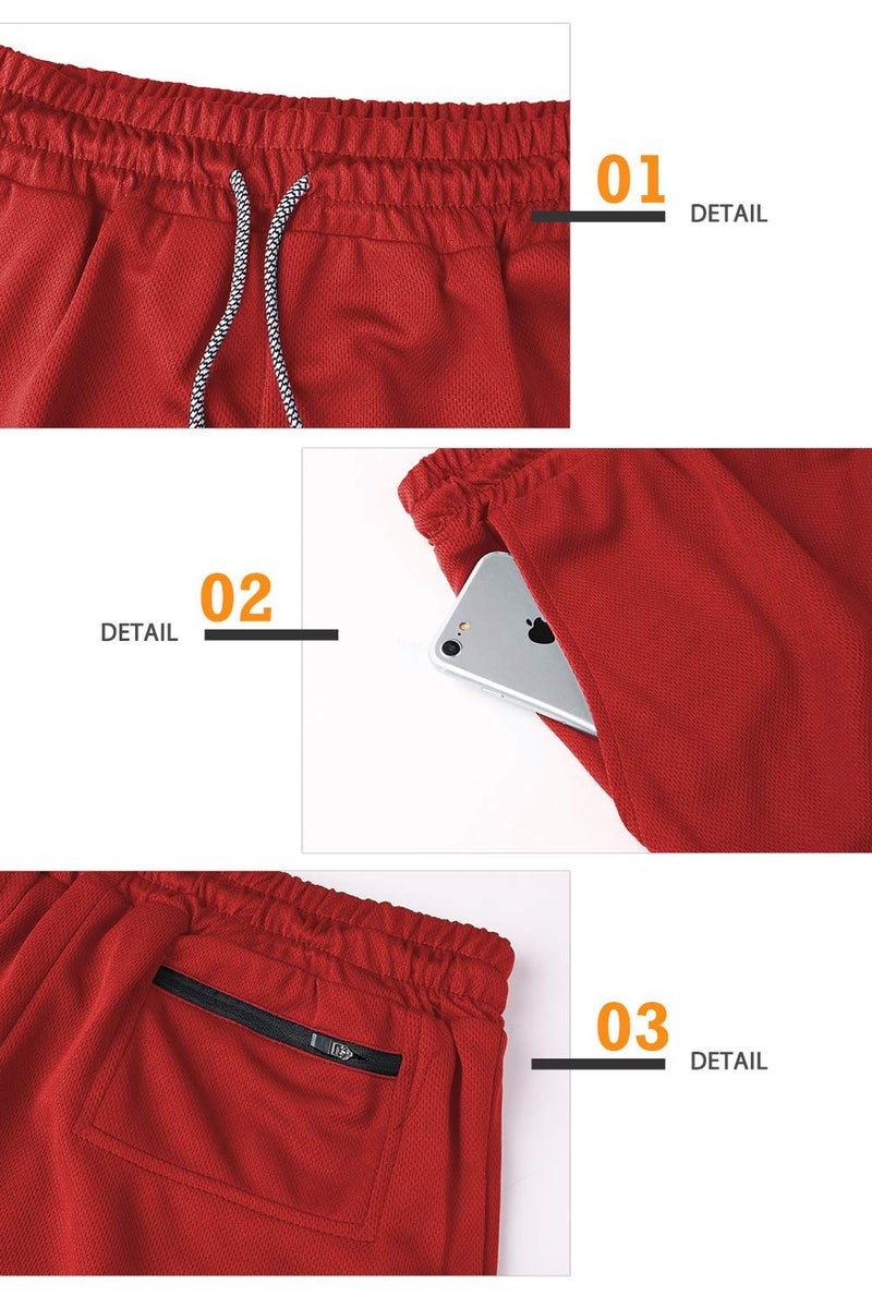 Surenow Mens Running Shorts，Workout Running Shorts for Men，2-in-1 Stealth Shorts， 7-Inch Gym Yoga Outdoor Sports Shorts Red - Image 4