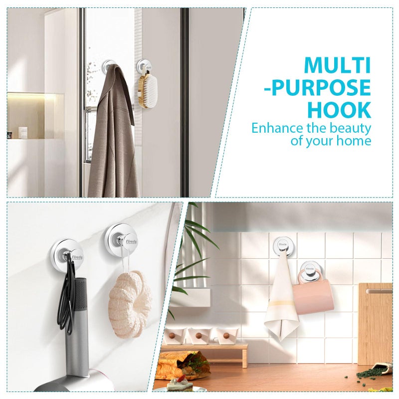 Fliverly 2pcs Suction Cup Hooks for Shower,Inside Shower,Wall,Bathroom,Bedroom,Kitchen,Door,Glass Window, Mirror, Tile, No Drilling Hanging for Towels,Robes,Loofah,hat,Clothing,Wreath (Chrome) - Image 4