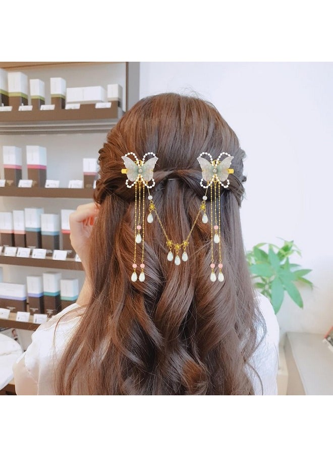 DonLeeving Butterfly Hair Clips Bride Wedding Hair Barrettes Tassel Butterfly Hair Pin Fabric Butterflies Bobby Pins Hair Accessories for Women and Girls  - Image 4
