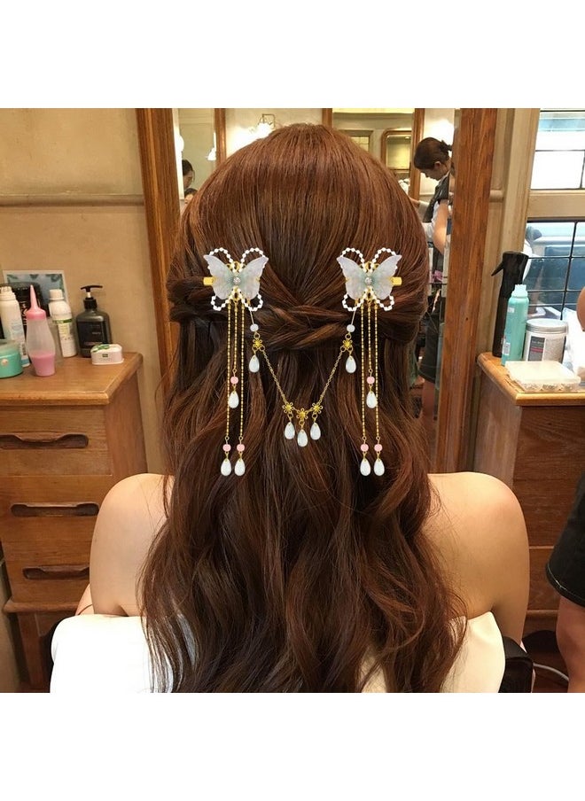 DonLeeving Butterfly Hair Clips Bride Wedding Hair Barrettes Tassel Butterfly Hair Pin Fabric Butterflies Bobby Pins Hair Accessories for Women and Girls  - Image 3