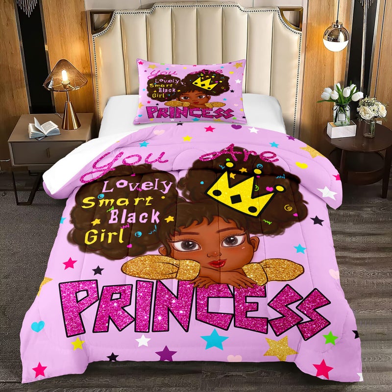 Jiospet Black Girl Comforter Sets Twin African Girls Comforter for Kids Cute Bedding Sets for Princess Room Decor for Girls Bedroom
