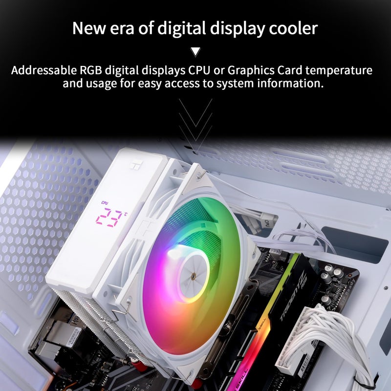 Thermalright Assassin X 120R Digital ARGB White CPU Air Cooler, 2000RPM Speed,4 Heatpipes, 12cm Quiet PWM Fan CPU Cooler, Digital Screen Top Cover,for AM4/AM5,Intel LGA1700/1851/1150/1151/1200 - Image 5