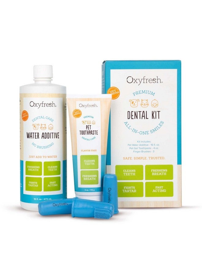 Oxyfresh Premium Pet Dental Kit for Dogs & Cats - Easy Solution for Dog and Cat Fresh Breath, Clean Teeth, Control Plaque & Tartar - Vet Formulated Pet Toothpaste 4oz + Water Additive 16oz Kit - Image 1