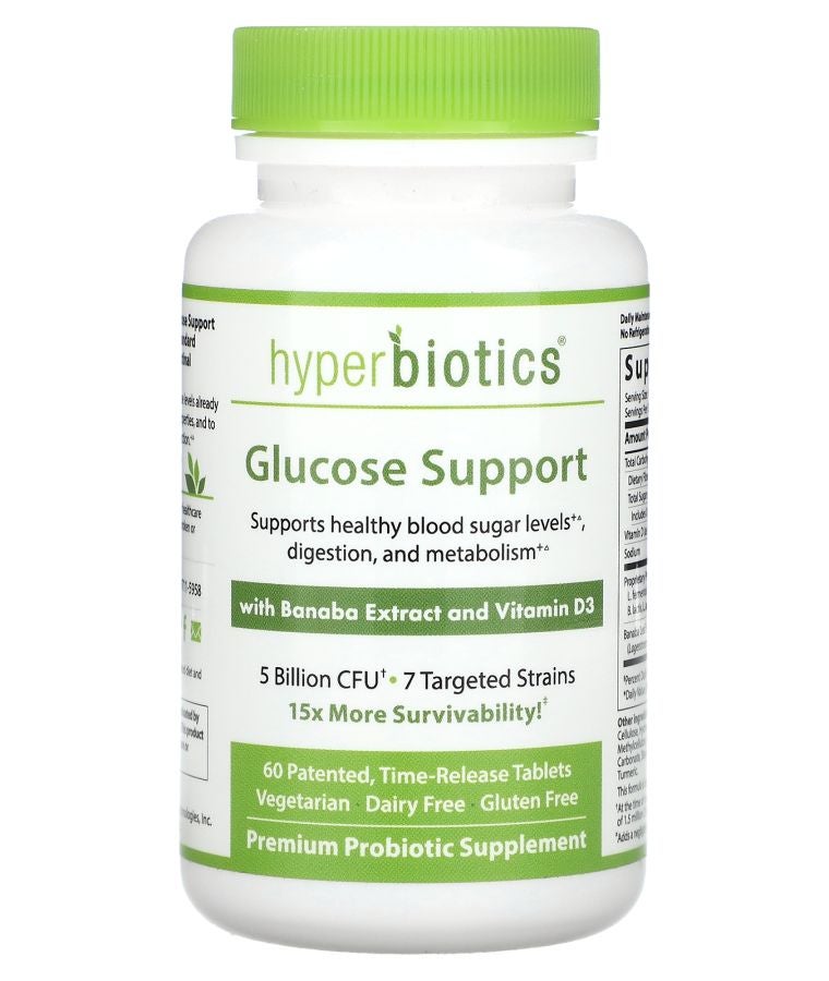 Hyperbiotics Glucose Support with Banaba Extract and Vitamin D3 5 Billion CFU 60 Patented Time-Release Tablets