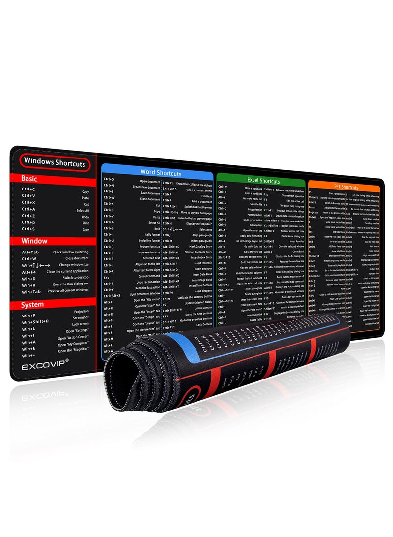 excovip Large Mouse Pad, Office Shortcut Mouse Pad, Extended Computer Mouse Pad/Desk Mat with Stitched Edges for Word/Excel/PPT (600x300mm) SA0190 - Image 1