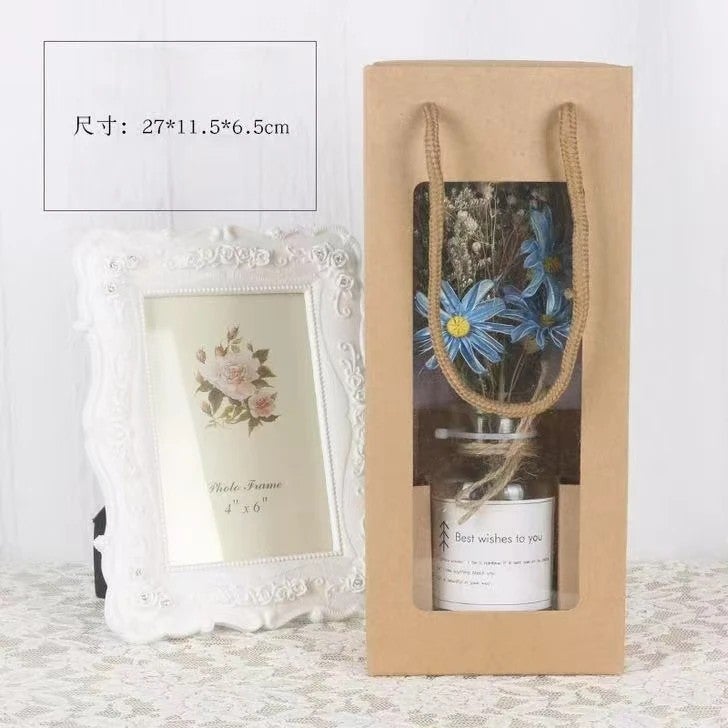 Bluejw Small Eternal Dried Flower Bouquet in Glass Vase – Preserved Gypsophila & Sunflower Arrangement, Natural Dried Plants Decor for Teacher's Day, Mother's Day or Home Gift - Image 1