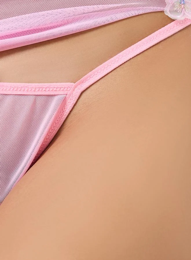 Take Two Pink Pink Mesh Slit Cut Butterfly Detail Cami Dress with Brief Set for Women | Best Price UAE