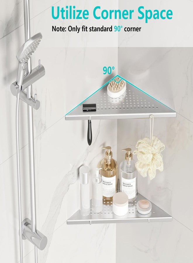 Qeke 10" Bathroom Corner Shelf, 2 Pack Recessed Shower Shelf Caddy, SUS304 Stainless Steel Shelf Wall Mount Triangular, No Drilling Brushed Nickel - Image 3