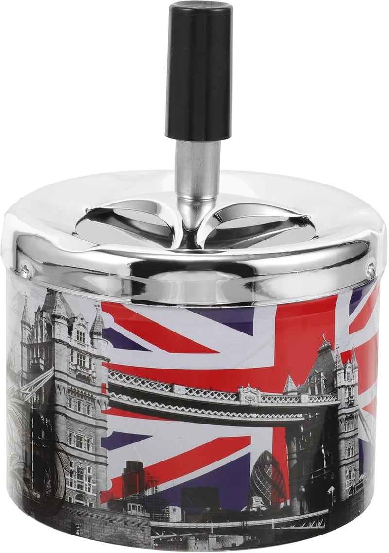 Rotatable Stainless Steel Decorative Cigarette Ashtray with Automatic Extinguishing Lid for Desktop Indoor Use Smokeless Tabletop Ashtray - Image 1