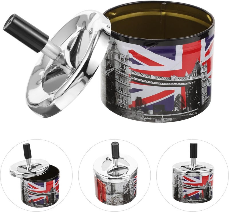 Rotatable Stainless Steel Decorative Cigarette Ashtray with Automatic Extinguishing Lid for Desktop Indoor Use Smokeless Tabletop Ashtray - Image 3