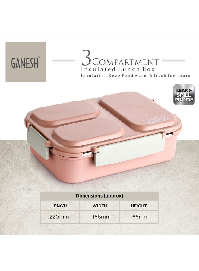 Ganesh Stainless Steel 3 Compartment Insulated Lunch Box for School & Office, Airtight Leak-Proof, Unbreakable Lid 1Ltr - Image 4