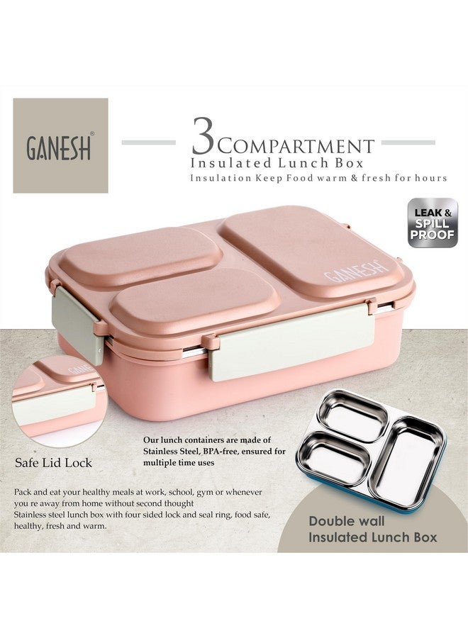 Ganesh Stainless Steel 3 Compartment Insulated Lunch Box for School & Office, Airtight Leak-Proof, Unbreakable Lid 1Ltr - Image 3