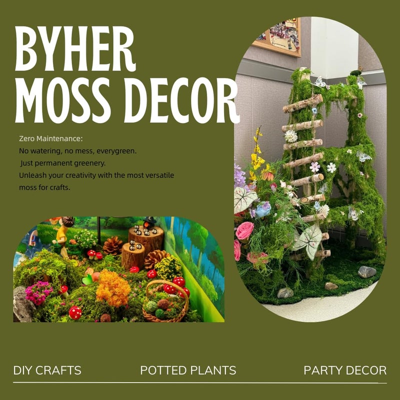 BYHER Fake Moss for Plants Indoor, 7OZ Value Pack - Artificial Grass for Crafts, Floral Arrangements & Potted Plants, Natural Moss Alternative for Terrariums, Fairy Gardens (Light Green) - Image 5