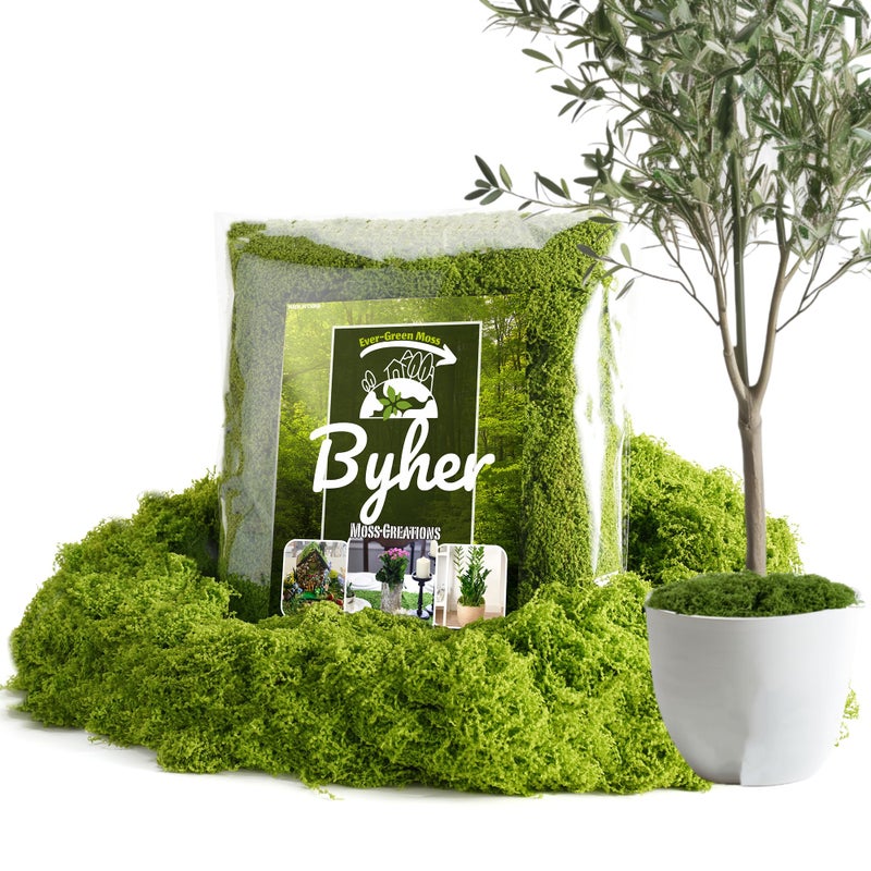 BYHER Fake Moss for Plants Indoor, 7OZ Value Pack - Artificial Grass for Crafts, Floral Arrangements & Potted Plants, Natural Moss Alternative for Terrariums, Fairy Gardens (Light Green) - Image 1