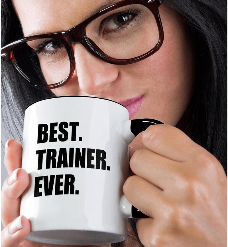 3dRose 11oz Coffee Mug Two Tone Black Best Trainer Ever Fun Gift For Training Job Appreciation Black Text for Mentors Best Trainer Gifts Appreciation Mug for Coaches Best Trainer Ever Gifts - Image 2