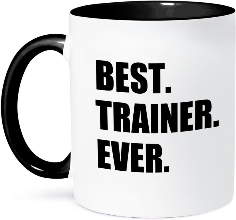 3dRose 11oz Coffee Mug Two Tone Black Best Trainer Ever Fun Gift For Training Job Appreciation Black Text for Mentors Best Trainer Gifts Appreciation Mug for Coaches Best Trainer Ever Gifts - Image 1