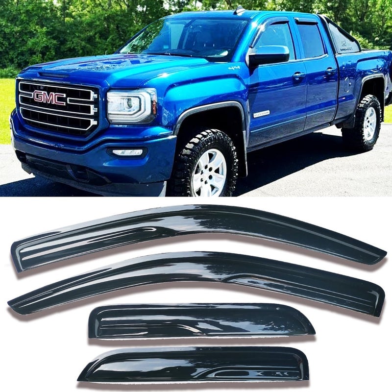 TONOYTIM Rain Guards Window Visors Side Wind Deflectors for Chevy Silverado/GMC Sierra 1500 2500HD 3500HD Double/Extended Cab 2014-2018, Vent Guard Shade Sun 94528 Black 4-Pieces Set - Image 1