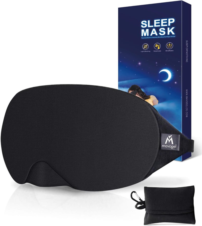 Mavogel Mavogel Cotton Sleep Mask - Updated Design Light Blocking Sleep Eye Mask, Soft and Comfortable Night Sleeping Mask for Men Women, Eye Blinder for Travel/Sleeping, Includes Travel Pouch, Black